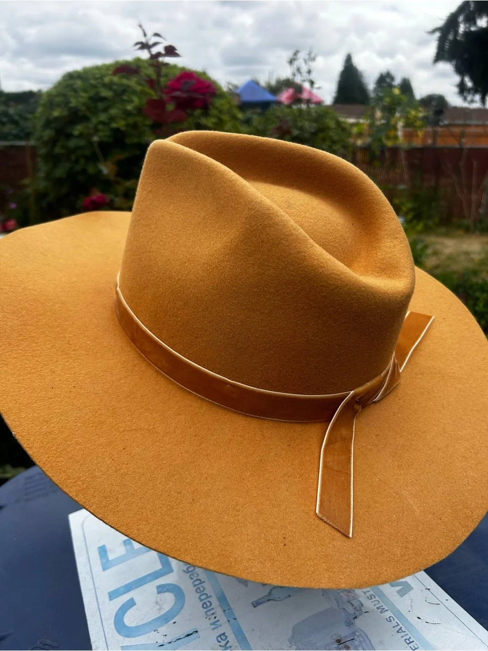 Wyeth Men's Wide Brim Felt Fedora Hat in Mustard Yellow Felt Fedora hats Sz One